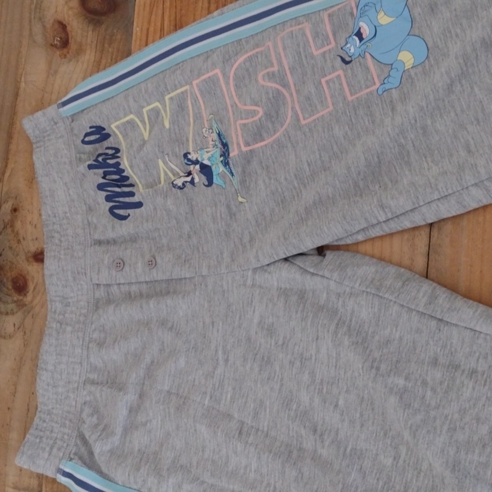 Disney Gray Make a Wish Alladin Jogger Pajama Bottoms NWOT Size S (4-6)